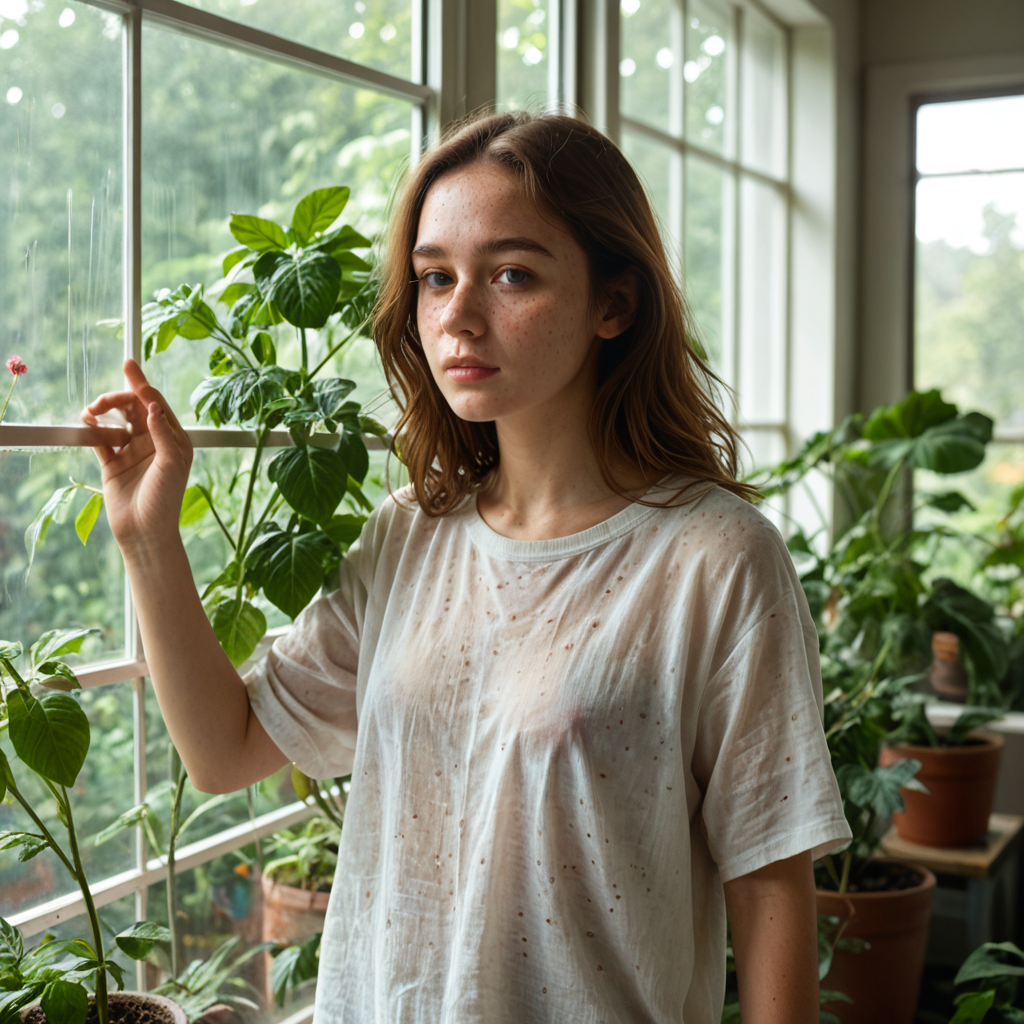 CyberRealisticPony result for prompt 1 portrait benchmark greenhouse portrait