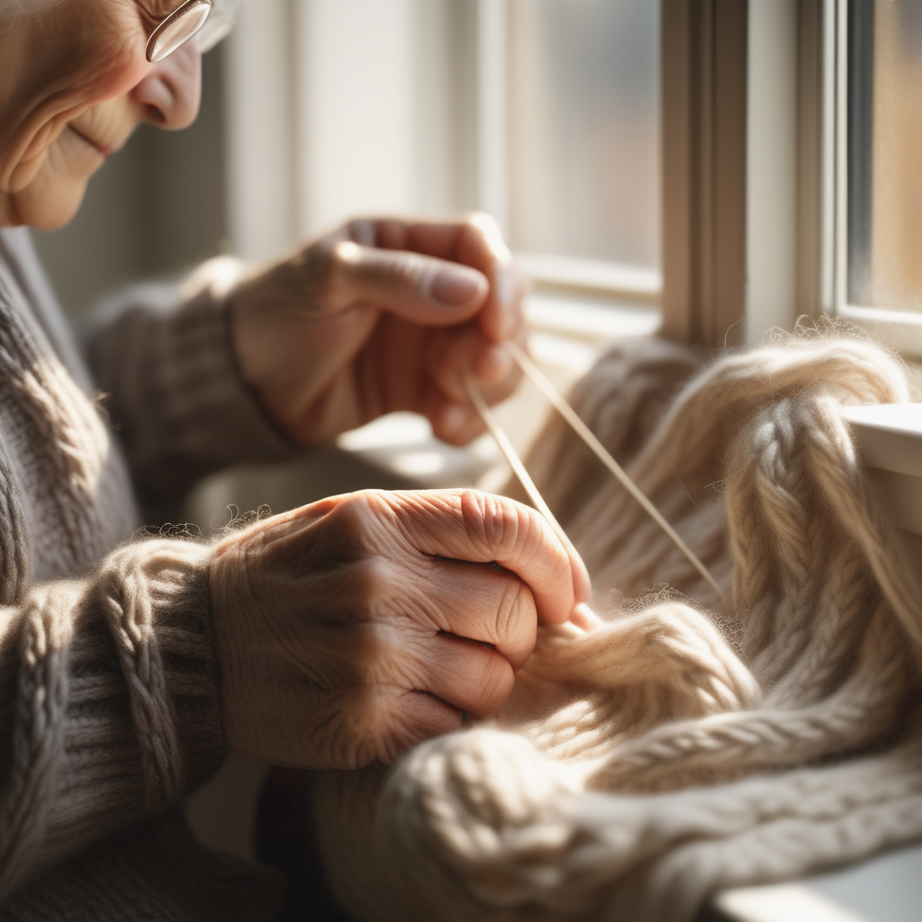 HelpingAI PixelGen result for prompt 3 weakness check knitting hands