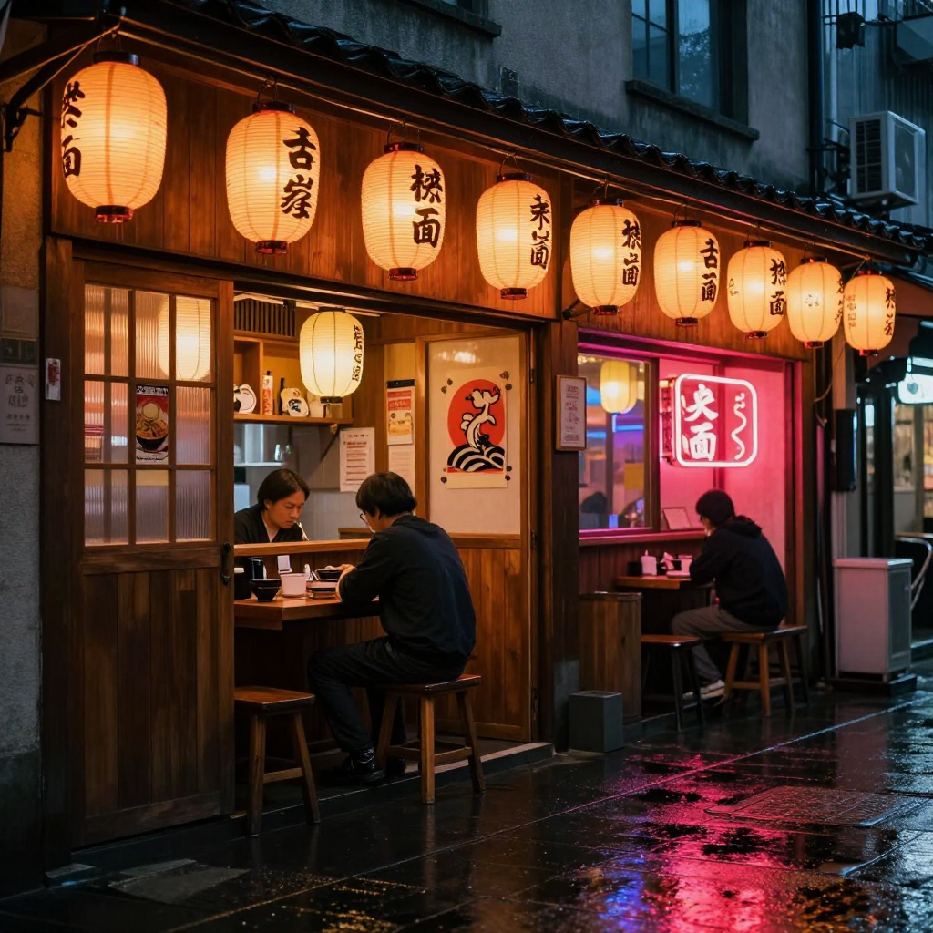 Z-Image Turbo result for prompt 1 fast cinematic mood ramen night