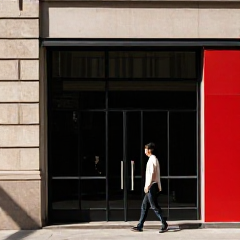 Street photographer framed in bold, urban architecture.
